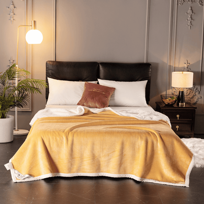 Throw Blanket | Golden Coral Fleece, Solid Coloured Sofa Throw Blanket cover