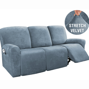 Recliner Sofa Slipcovers | 2 & 3 Seater Stretch Velvet Solid Coloured Recliner Sofa Cover