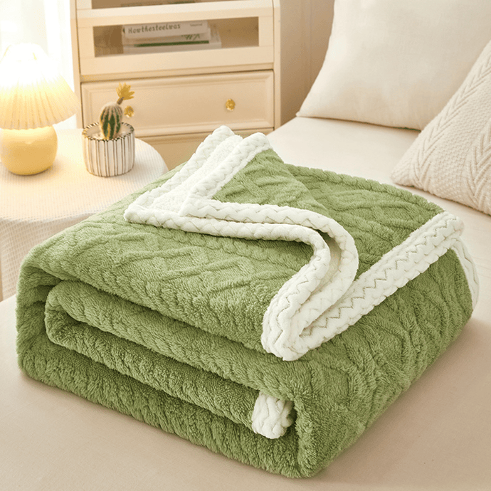 Throw Blanket | Green | Solid Coloured Jacquard Thick Sofa Throw Blanket cover