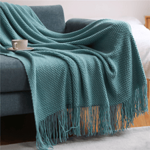 Load image into Gallery viewer, Throw Blanket  |  Jacquard Knitted Solid Colour | Blue, Green, Grey | Sofa Throw Blanket cover