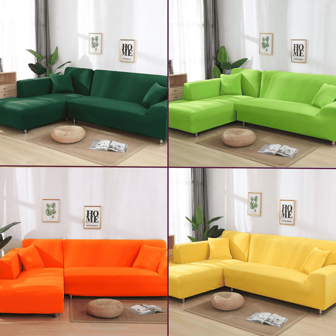 Sectional Sofa Slipcovers | Dark Green, Green, Orange, Yellow | Plain Solid Coloured  Universal Corner Sofa Covers