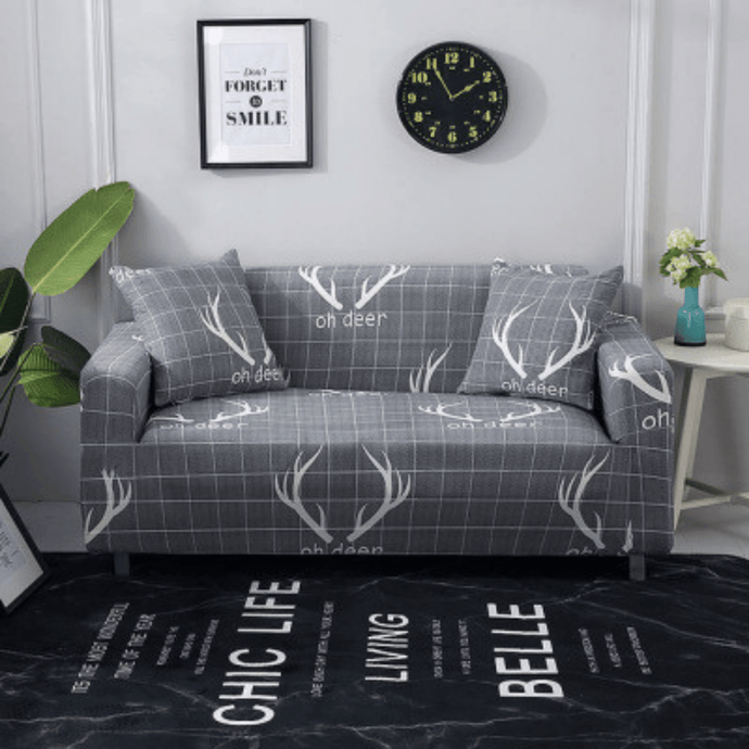 Standard Sofa Slipcovers | Stylish Grey Deer Antlers | Patterned Sofa & Couch Cover