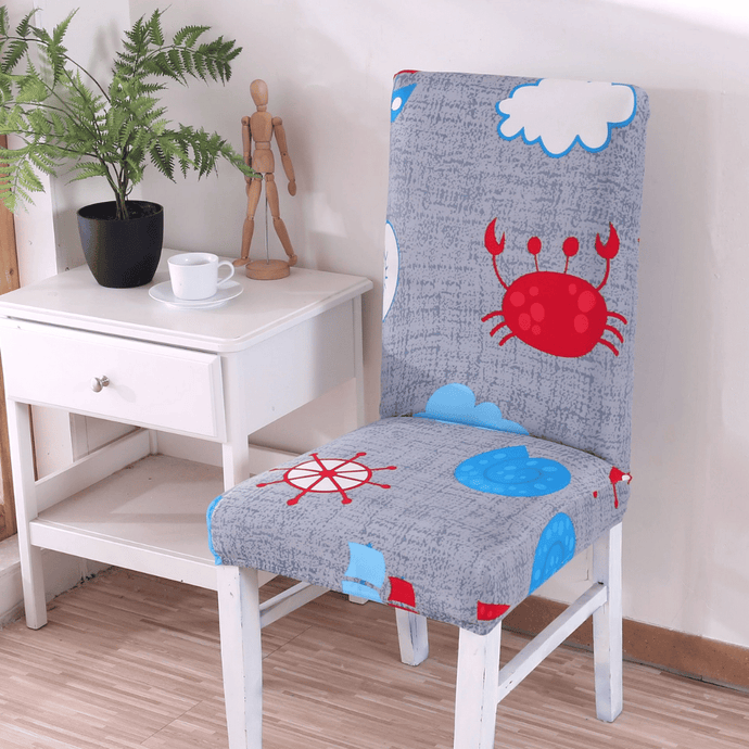 Dining Chair Slipcovers | Grey | Red Crab Patterned Multi Coloured Chair Cover