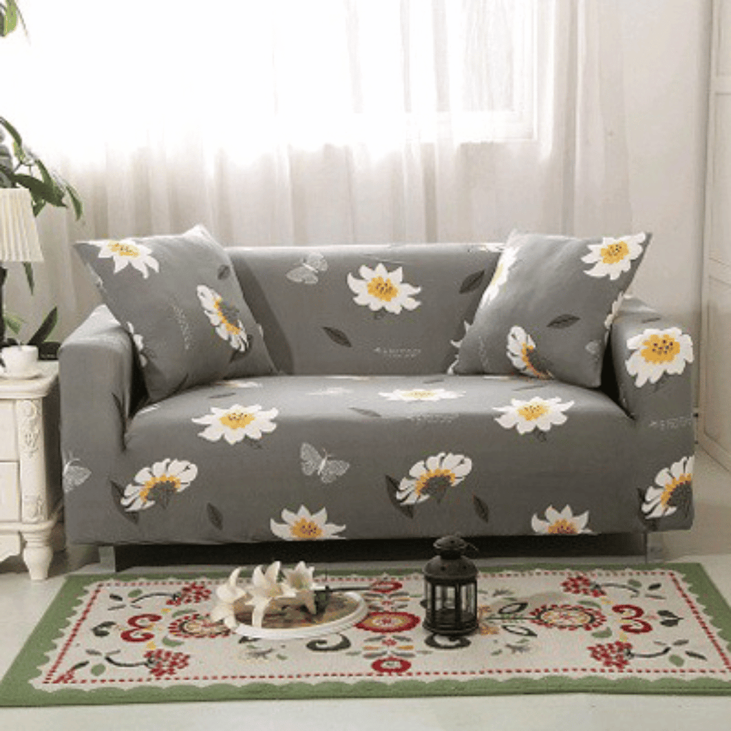 Standard Sofa Slipcovers | Universal Flower & Palm leaves Red, Brown, Grey Patterned Sofa Cover