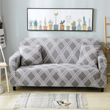 Load image into Gallery viewer, Standard Sofa Slipcovers | Grey, Black, White | Stylish Multi coloured Patterned Shapes Sofa Cover