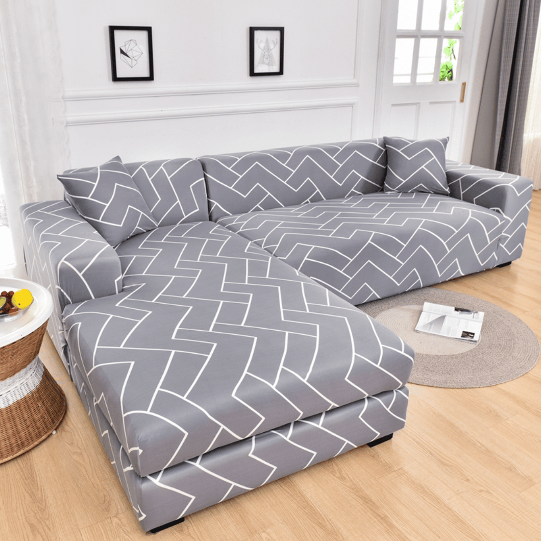 Sectional Sofa Slipcovers  | Grey, orange, Blue  | Multi Coloured Patterned Corner Sofa Cover