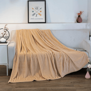 Throw Blanket | Solid Khaki Coloured Milk Fleece Jacquard Sofa Throw Blanket cover