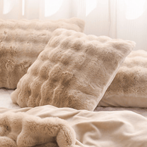 Throw Blanket | Soft & Cosy Light Brown, Dehaired Angora Rabbit Faux Fur, Thick Jacquard Throw Blanket