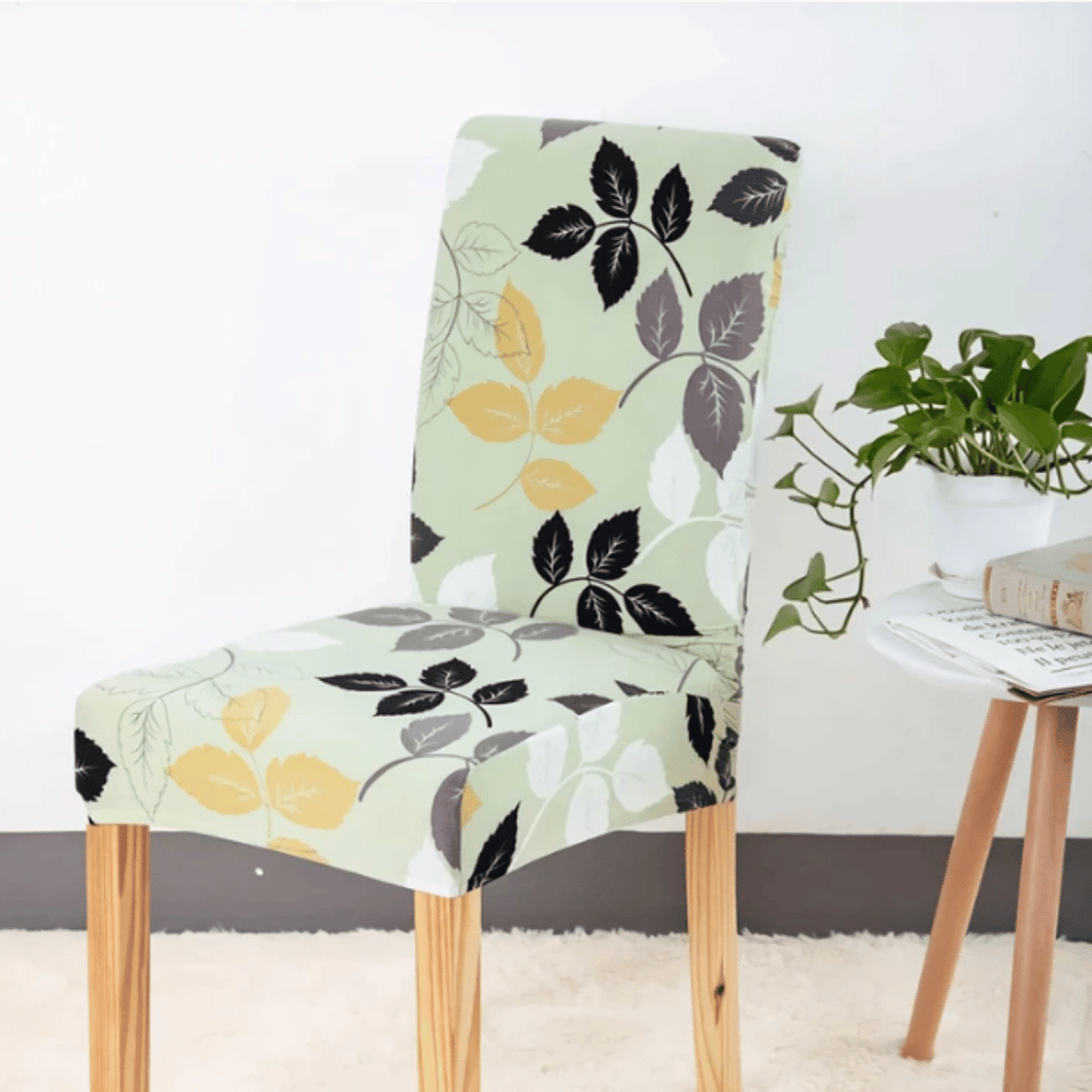 Dining Chair Slipcovers | Green Leaf Patterned, Multicoloured Chair Cover