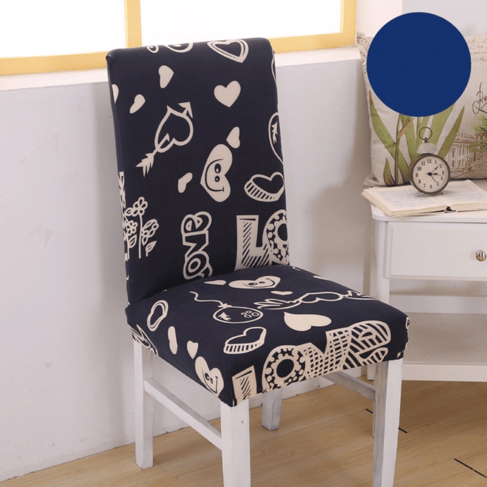 Dining Chair Slipcovers | Dark Bluish Black | Eternal Love Patterned Multi Coloured Chair Cover