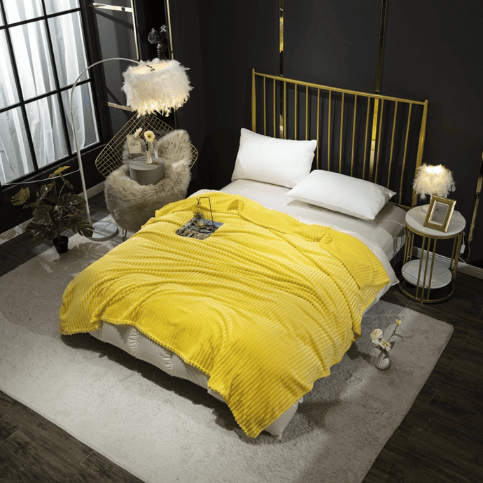 Throw Blanket | Solid Mango Yellow Coloured Milk Fleece Jacquard Sofa Throw Blanket cover