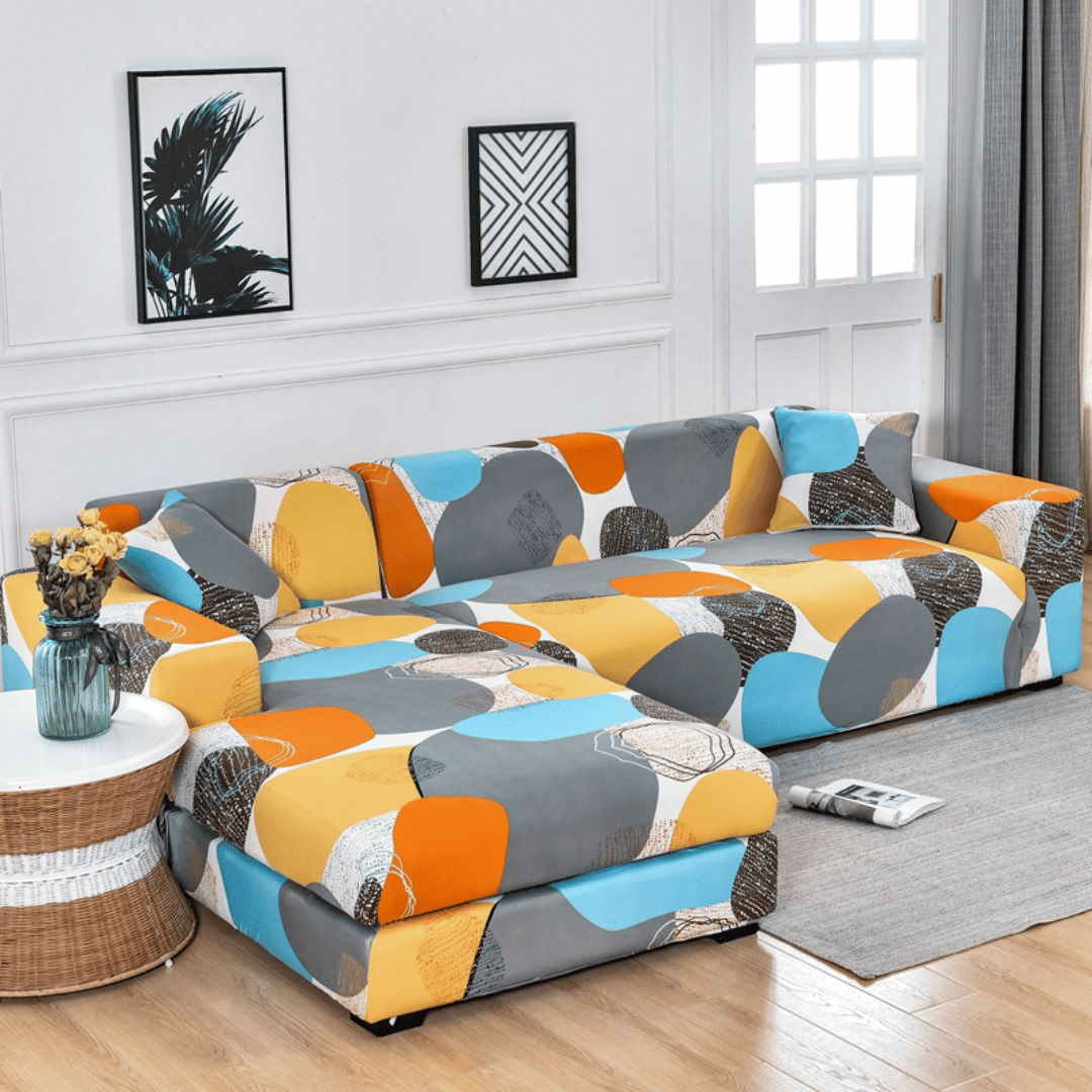 Patterned Sectional Sectional Sofa Slipcovers | Grey, orange, Blue | Multi Coloured Patter ...