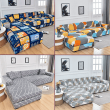 Load image into Gallery viewer, Sectional Sofa Slipcovers  | Grey, orange, Blue  | Multi Coloured Patterned Corner Sofa Cover