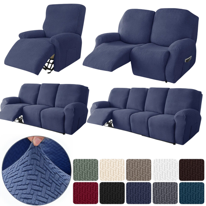 Recliner Sofa Slipcovers | 1, 2, 3, 4 Seater | Navy Blue | Jacquard Solid Coloured Universal Recliner Sofa cover