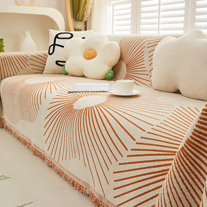 Sofa Throw | Brown, Orange, Black, Green | Nordic Patterned Multi coloured Chenille Sofa Cover