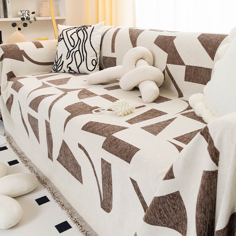 Sofa Throw | Geometry Patterned Multi coloured Chenille Fabric Sofa Co ...