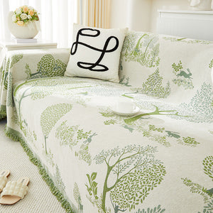 Sofa Throw | Tree Patterned Multicoloured Chenille Fabric Sofa Cover