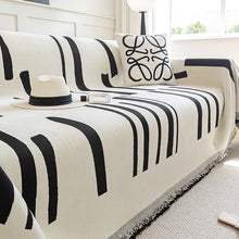 Load image into Gallery viewer, Sofa Throw Blanket | Black &amp; White | Stripe Patterned Multi coloured Chenille Sofa Cover