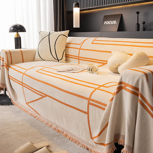 Sofa Throw | Black, White | Stripes Patterned Multi coloured Chenille Fabric Sofa Cover