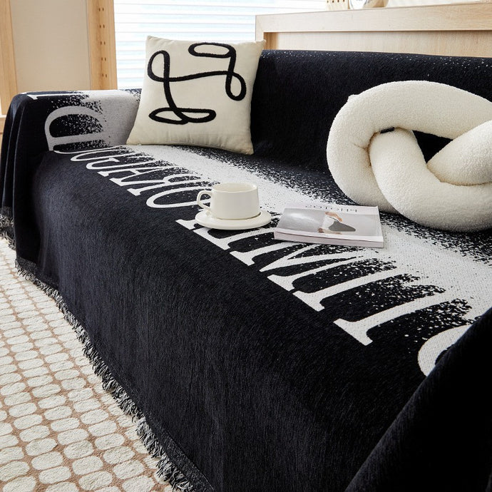 Sofa Throw Blanket | Black & White | Patterned Multi coloured Chenille Sofa Cover