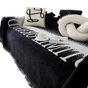 Sofa Throw Blanket | Black & White | Patterned Multi coloured Chenille Sofa Cover