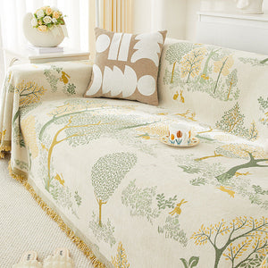 Sofa Throw | Tree Patterned Multicoloured Chenille Fabric Sofa Cover