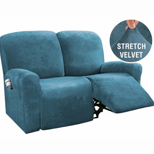 Recliner Sofa Slipcovers | 2 & 3 Seater | Peacock Blue | Stretch Velvet Solid Coloured Recliner Sofa Cover