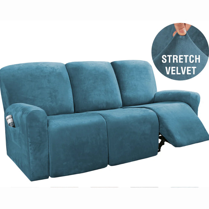 Recliner Sofa Slipcovers | 2 & 3 Seater | Peacock Blue | Stretch Velvet Solid Coloured Recliner Sofa Cover