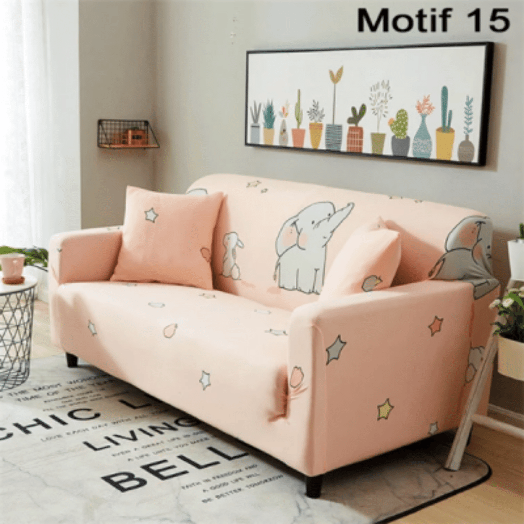 Standard Sofa Slipcovers |  Pink Multi-coloured Elephant Patterned Sofa Cover