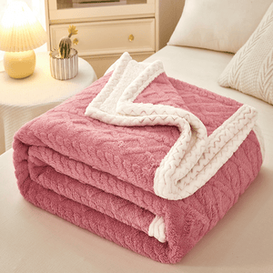 Throw Blanket | Pink | Solid Coloured Jacquard Thick Sofa Throw Blanket cover