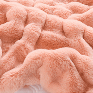 Throw Blanket | Soft & Cosy Pink, Dehaired Angora Rabbit Faux Fur, Thick Jacquard Throw Blanket