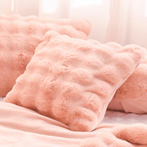 Throw Blanket | Soft & Cosy Pink, Dehaired Angora Rabbit Faux Fur, Thick Jacquard Throw Blanket