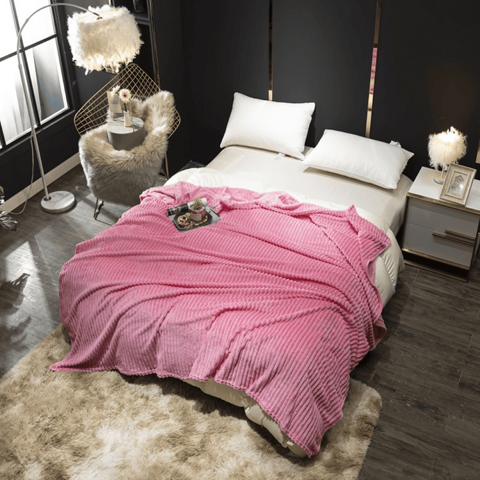 Throw Blanket | Solid Pink Coloured Milk Fleece Jacquard Sofa Throw Blanket cover