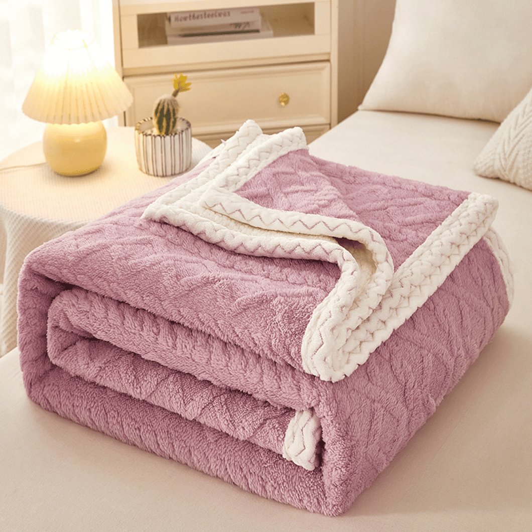 Throw Blanket | Purple/Pink | Solid Coloured Jacquard Thick Sofa Throw Blanket cover
