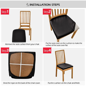 Chair Seat Cushion Slipcovers | Leather | Plain, Solid Coloured Waterproof Dining Chair Seat Cushion Covers