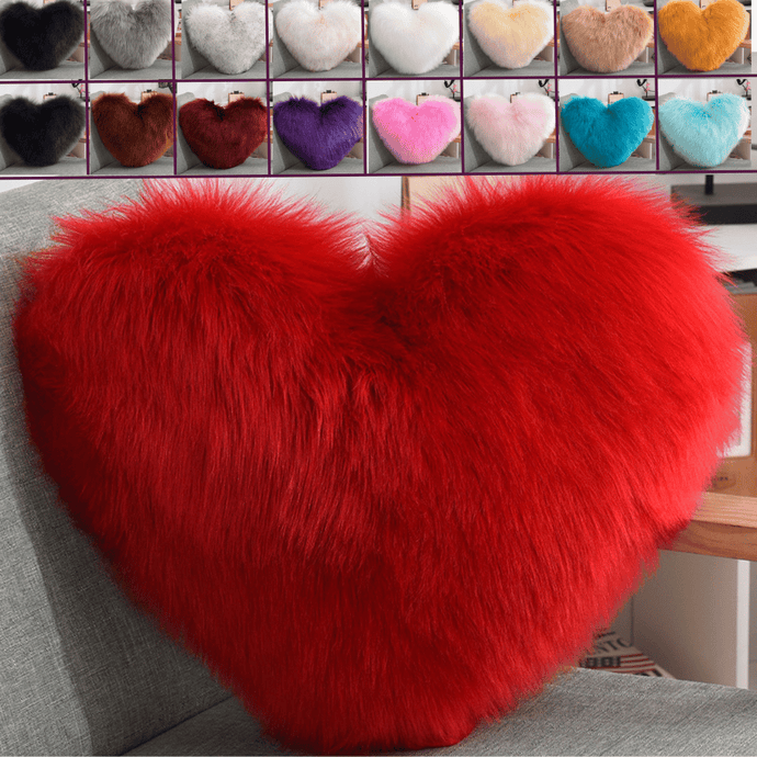 Throw Pillow Cover | Single Colour Fluffy Heart Shaped Plush Pillowcase