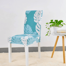 Load image into Gallery viewer, Dining Chair Slipcovers | Patterned Multi Coloured White &amp; Blue Leaves Dinning Chair Cover