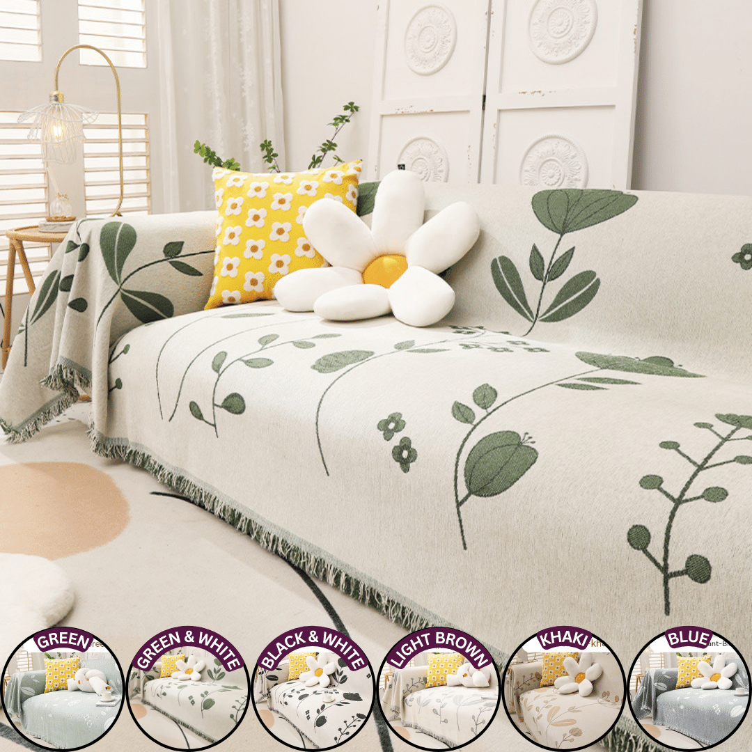 Sofa Throw Cover: Plant Patterned