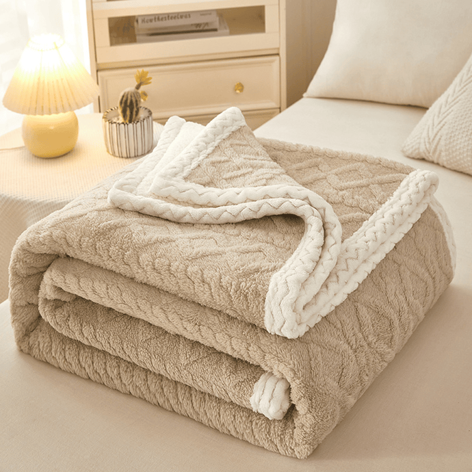 Throw Blanket | Pale Taupe | Solid Coloured Jacquard Thick Sofa Throw Blanket cover