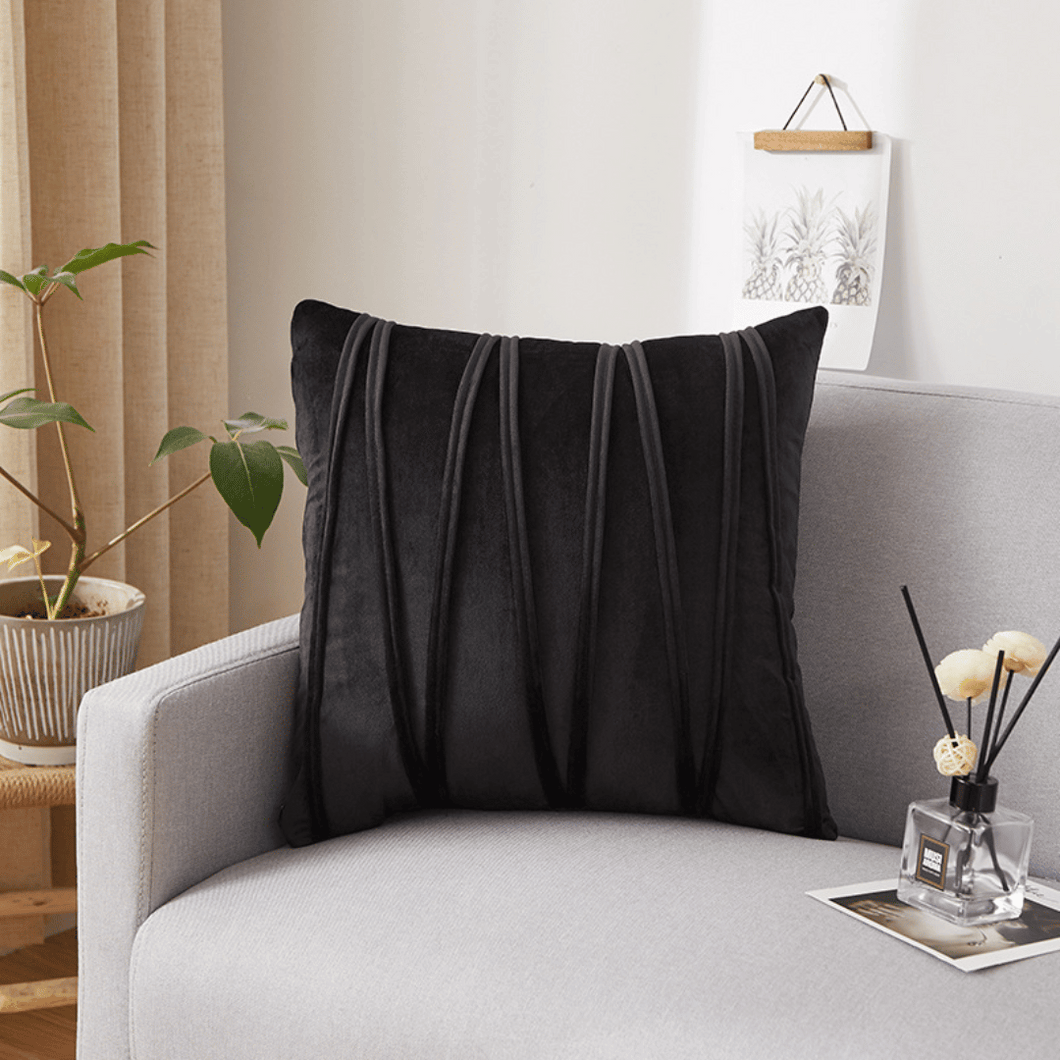 Throw Pillow Case | Plain Black, Brown, Grey Jacquard W Style Velvet Sofa Throw Pillow covers