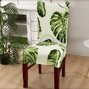 Dining Chair Slipcovers | Patterned Leaves, Green & White, Chair Cover