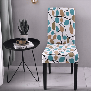 Dining Chair Slipcovers | Patterned Multi Coloured White & Blue Leaves Dinning Chair Cover
