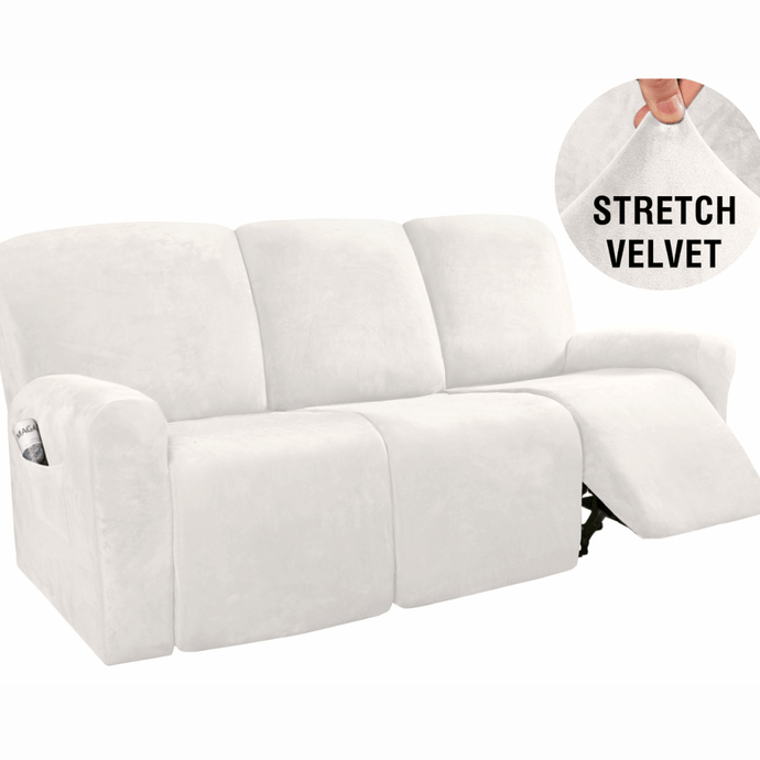 Recliner Sofa Slipcovers | 2 & 3 Seater | White | Stretch Velvet Solid Coloured Recliner Sofa Cover