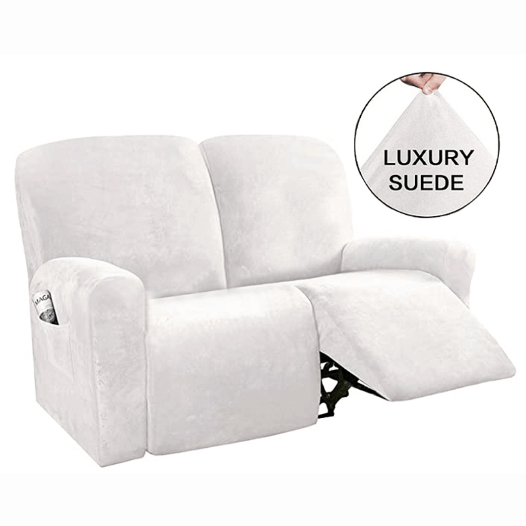 Recliner Sofa Slipcovers | 2 & 3 Seater | White | Stretch Velvet Solid Coloured Recliner Sofa Cover