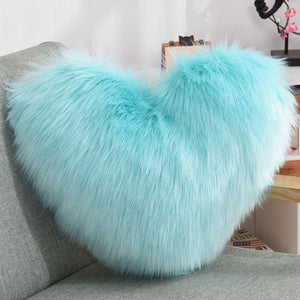 Throw Pillow Cover | Single Colour Fluffy Heart Shaped Plush Pillowcase