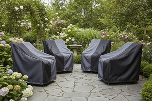 Black and grey High bach chair covers in garden or outside environemnt