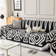 Load image into Gallery viewer, Sofa Throw | Black, Coffee, Grey, Orange | Echo Deco Throw, Geometry Triangle &amp; Diamonds Patterned Multi coloured Chenille Fabric Sofa Cover