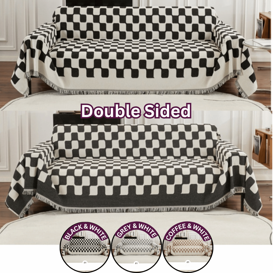 Sofa Throw | Black, Grey, Light Coffee | Modern Chess Throw - Dual Sid ...