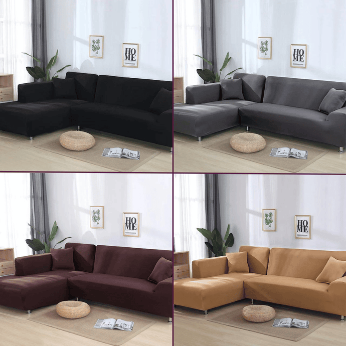 Sectional Sofa Slipcovers | Black, Grey, Coffee, Camel | Plain Solid Coloured Universal Corner Sofa Cover