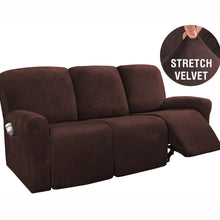 Load image into Gallery viewer, Recliner Sofa Slipcovers | 2 &amp; 3 Seater | Brown | Stretch Velvet Solid Coloured Recliner Sofa Cover